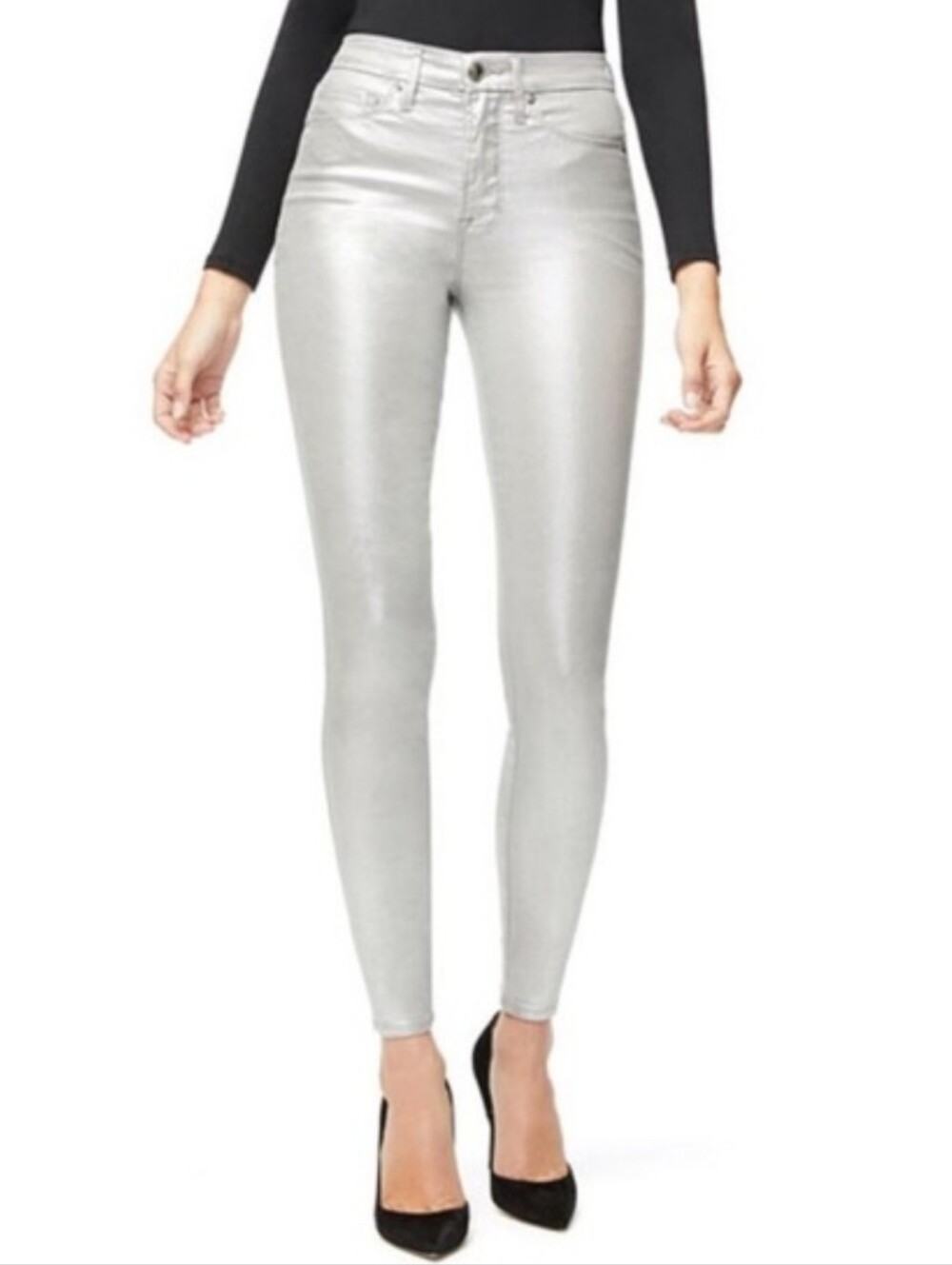 NEW Good American Silver Good Waist Coated Jeans - Picture 4 of 13